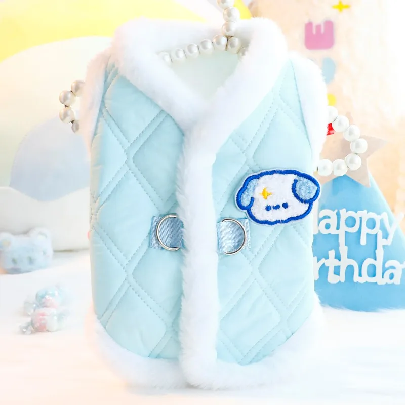 

Зимняя одежда для собак, плотный хлопковый жилет принцессы с меховым воротником, одежда для маленьких собак, можно тянуть, 6968