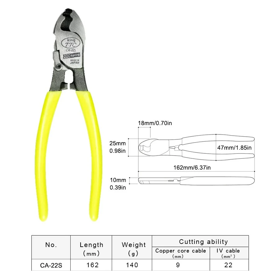 TSUNODA CA-22/CA-22S 150mm King TTC Spring Loaded Cable Cutter Wire Cutter Cable Cutting Pliers Repair Hand Tools