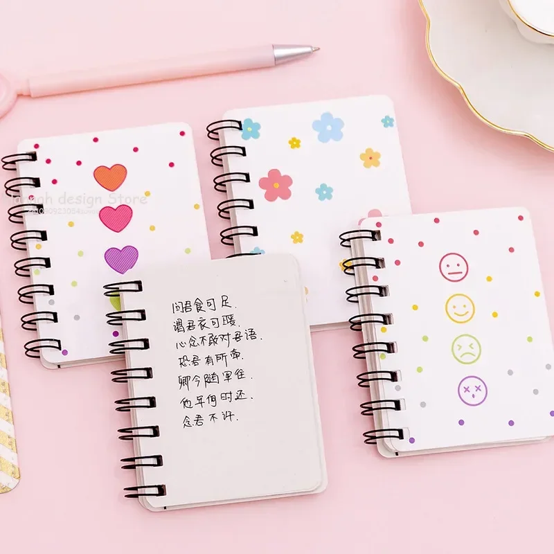 

A7 Mini Spiral Notebook Cartoon Cat Notepad Kawaii Personal Diary Planner Horizontal Line Notebook School Office Supply 80Sheets