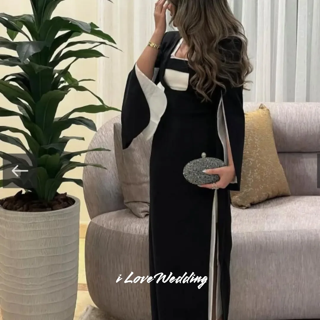 

Черные платья для выпускного вечера с квадратным вырезом 2025 года, плиссированные платья длиной до щиколотки с длинными рукавами и разрезом по бокам для особых случаев по индивидуальному заказу