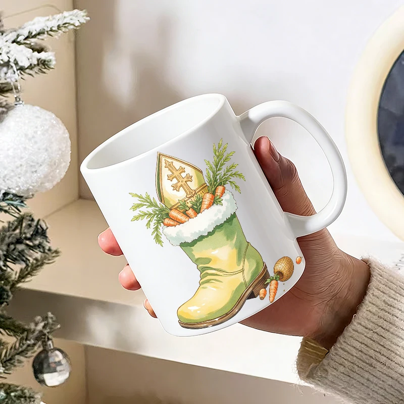 Watercolor Santa Claus Riding a Horse Ceramic Mug, Coffee Cup, Milk Cup, Office Tea Cup, Drinking Cup, Fade-Resistant