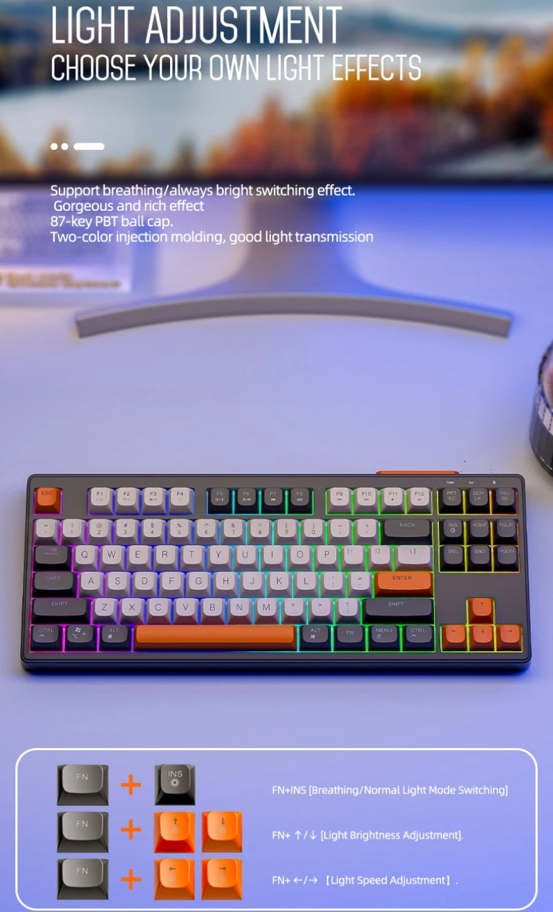 Imagem -05 - Teclado Mecânico sem Fio Português com 87 Teclas Layout Espanhol Russo Coreano Árabe Teclado M87 Gaming Rgb Light tipo c Bateria Grande para pc Ps4 Laptop Ipad Office