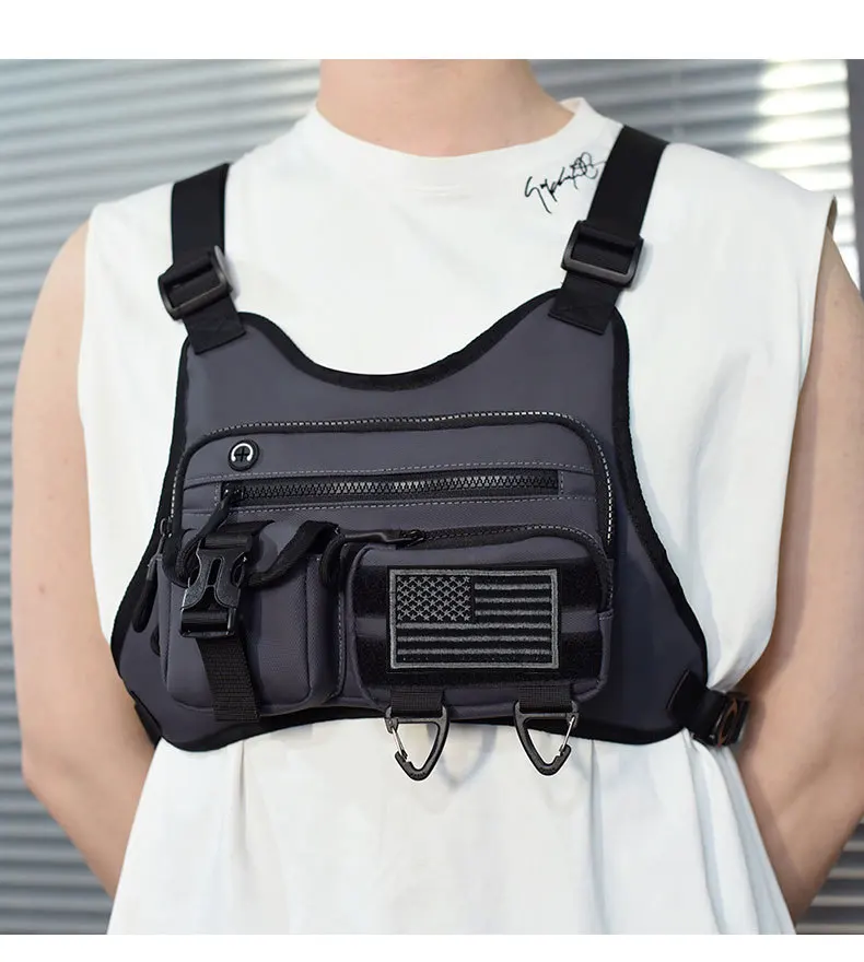 Multifunctionable Fashionable Chest Bag for Men Multi-pocket Lightweight Outdoor Sports Vest Backpack with Reflective Strap