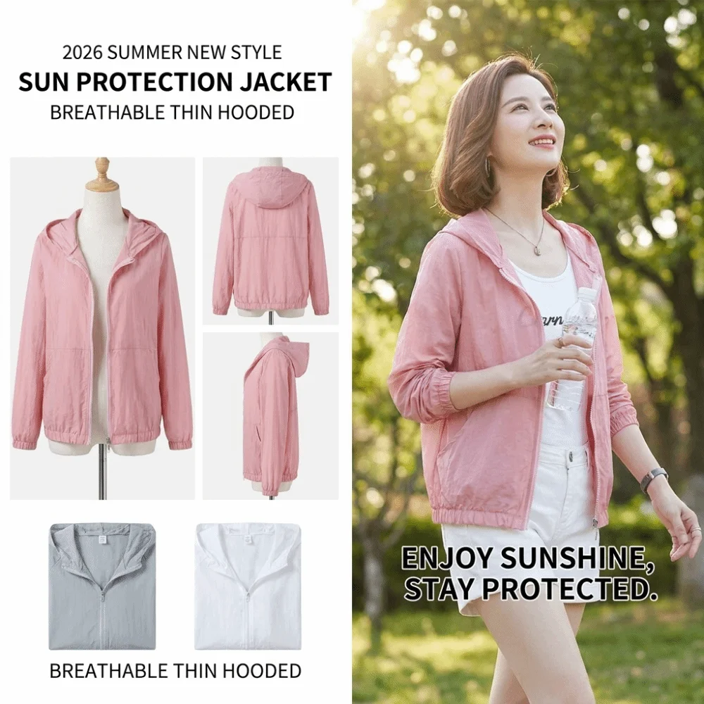 Solid Color Thin Sunscreen Clothing Anti UV Sun-Protective Summer Long Sleeved Jacket Waterproof Quick Dry Women's Coat Summer