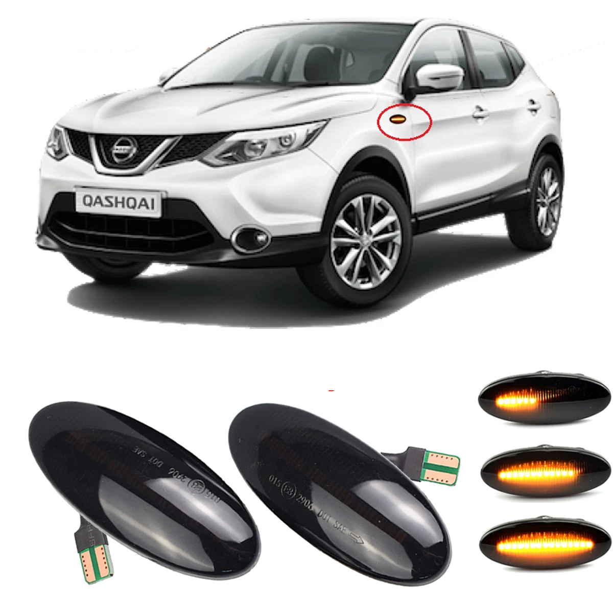 2PCS Dynamic LED Side Marker Turn Signal Lights Amber For Nissan Qashqai Dualis Juke Micra March Micra Note X-Trail 26160-89900