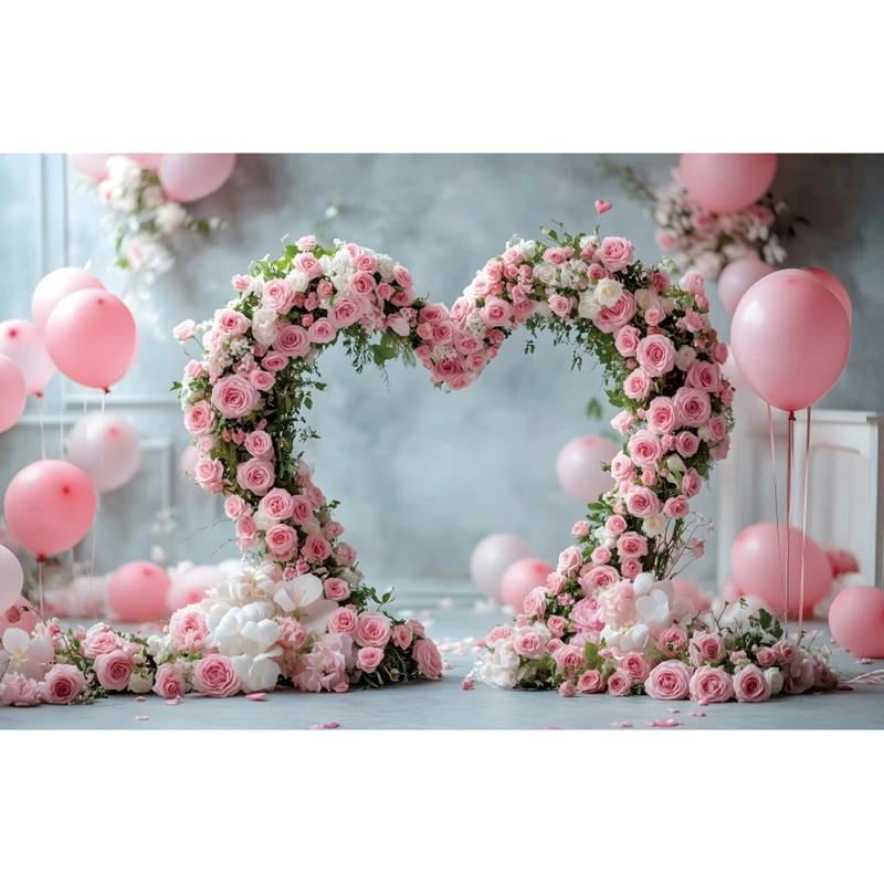 Globos de corazón de amor rojo, fondo de fotografía del Día de San Valentín, rosa, telón de fondo para fiesta de boda, retrato de amante, pancarta Photozone