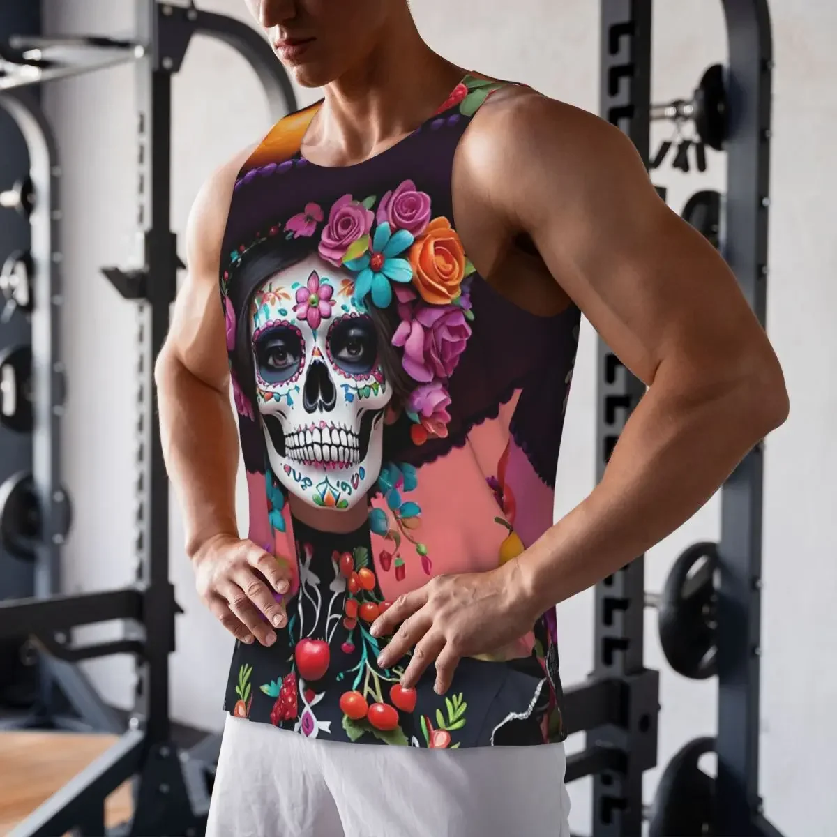 Schnell trocknendes, atmungsaktives Tanktop mit mexikanischem Totenkopf-Motiv für den Tag der Toten, ärmelloses Muskelshirt für Bodybuilding