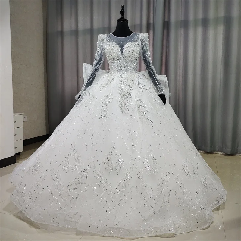 Prawdziwe zdjęcia pełne rękawy dekolt w szpic vestidos de novias 2024 abiti da cerimonia donna elegante luksusowy długi pociąg GB057T