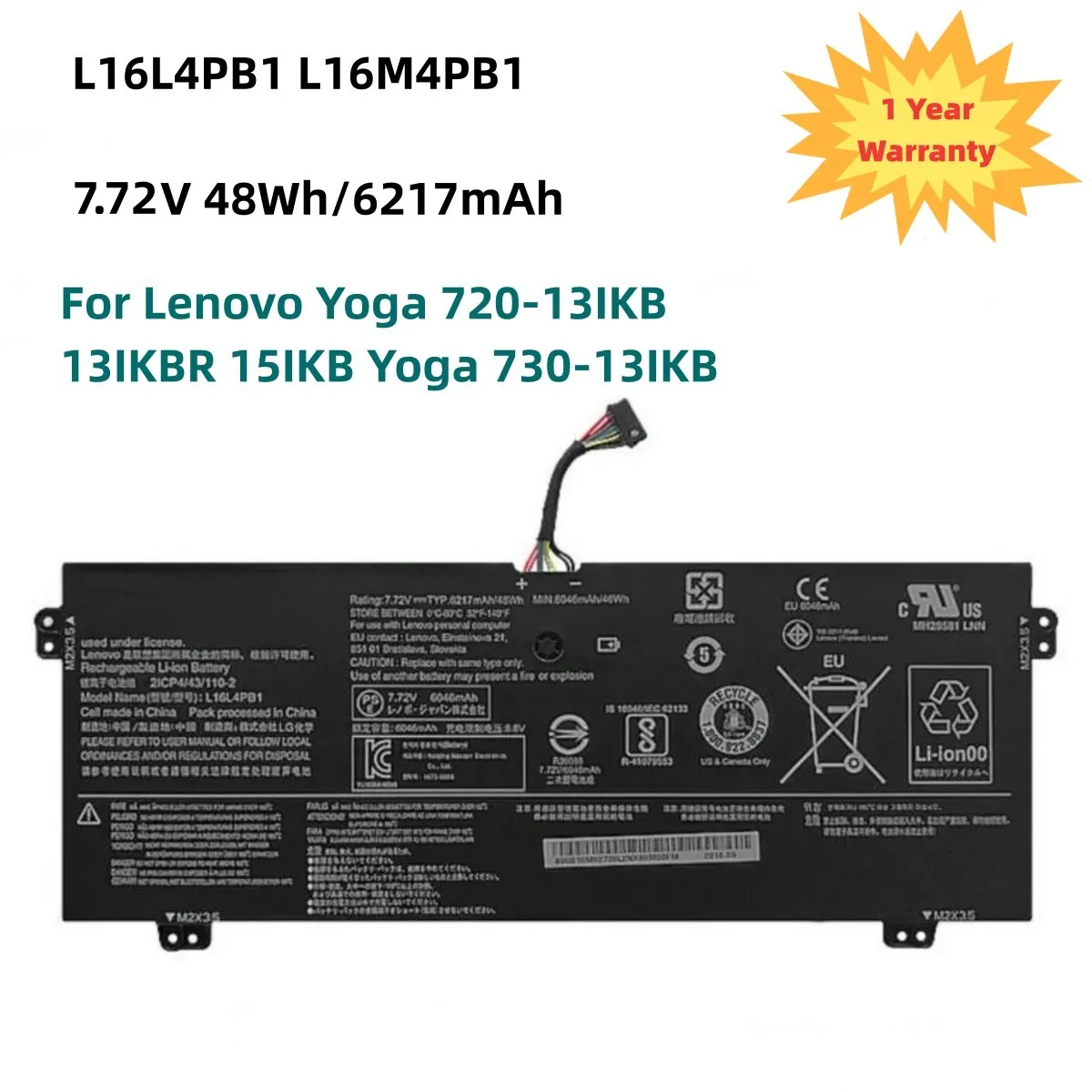 

L16L4PB1 L16M4PB1 Laptop Battery For Lenovo Yoga 720-13IKB 13IKBR 15IKB Yoga 730-13IKB L16C4PB1 5B10M52739 7.68V 48Wh