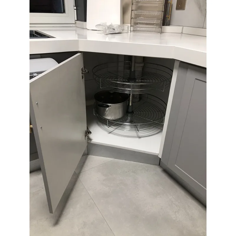 

Corner 360 degree turntable pentagonal diamond cabinet corner rotating basket storage round rack
