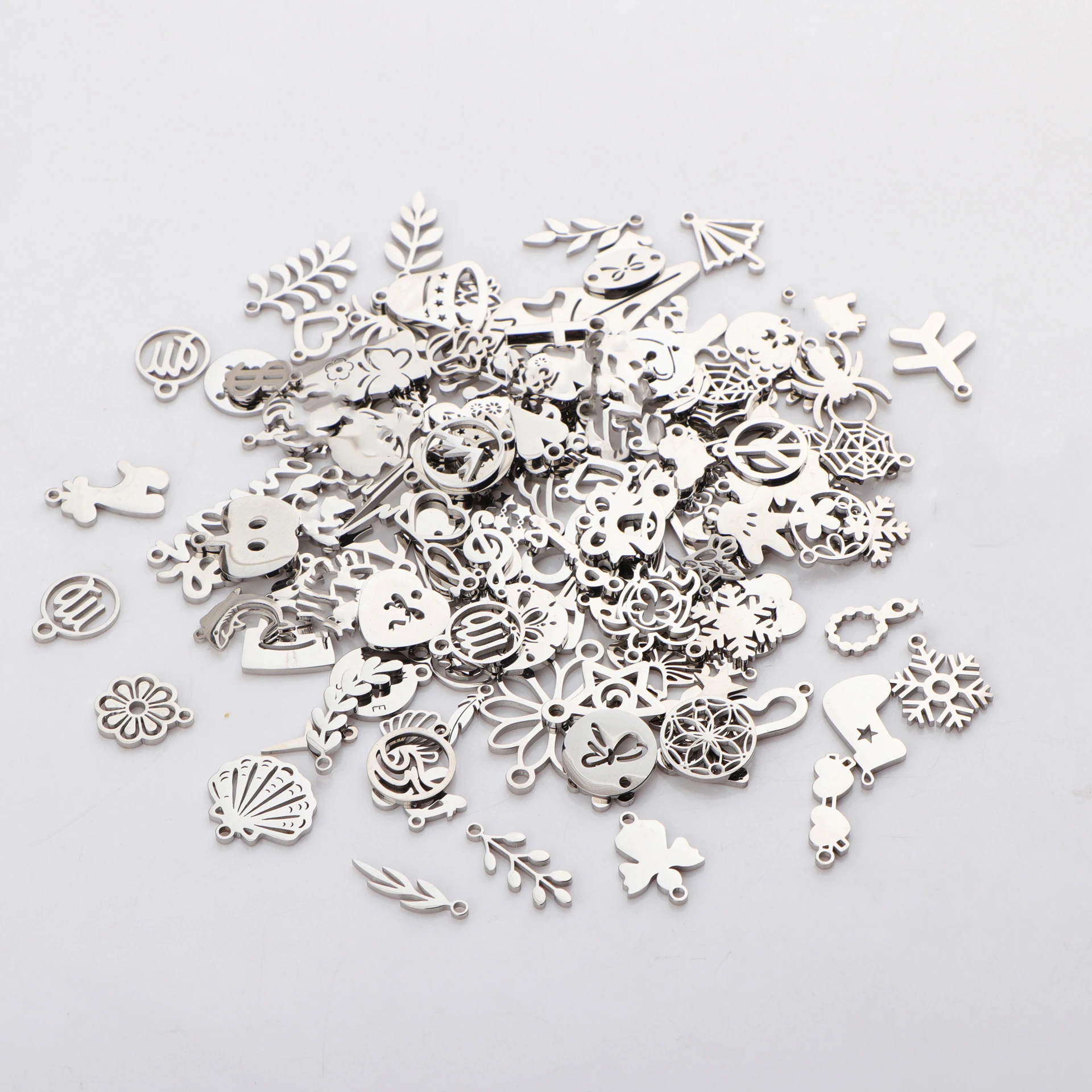 

30/50pcs Mirror Polished Stainless Steel Various Mixed Charms Pendants for DIY Bracelet Necklace Jewelry Making Accessories