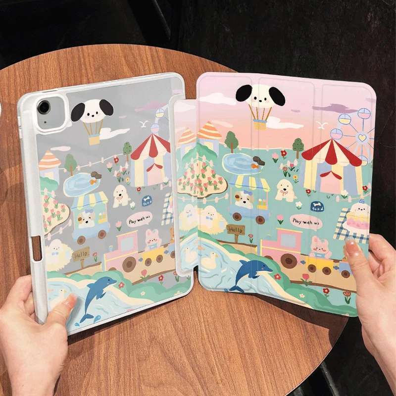 Smart Cover Case IPad 6th Generation Case 9.7 Inch IPad Air 5 Air 4 10.9 10.2 9th 8th 7th Tablet Case Cute Animals Playing Shell