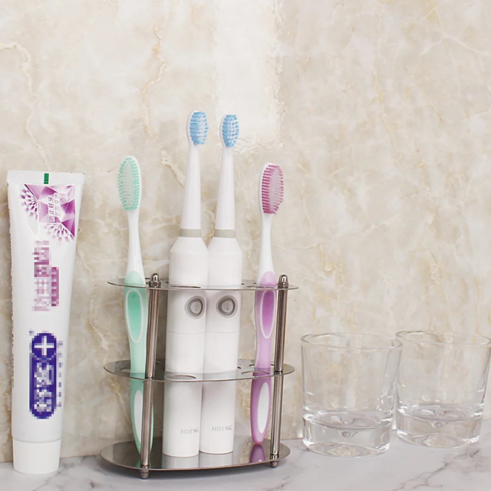 

Stainless Steel Toothbrush Storage Rack Lightweight Bathroom Shelf Round Pattern Toothbrush Holder Organizer