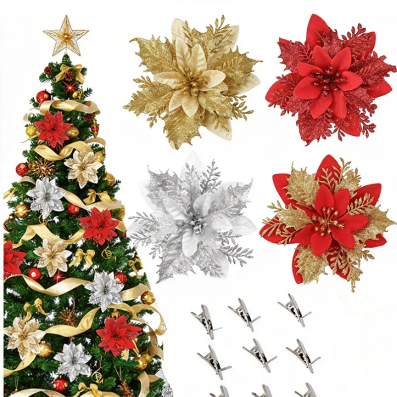 16-unidades-de-poinsetias-artificiais-com-glitter-e-cores-variadas-com-presilhas-enfeites-de-flores-de-natal-para-arvore-de-natal-e-decoracao-de-halloween
