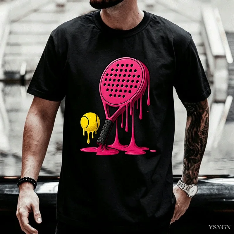 Fashion Summer Melting Pink Padel Racket Tennis Ball Graphic Men T-shirt Unisex Cotton Short Sleeve Y2K Top Harajuku Clothing