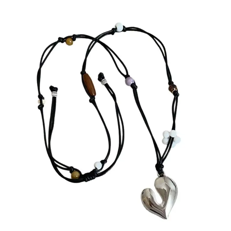 A52E Romantics Alloy Heart Beads Pendant Necklace With Adjustable Length For Women