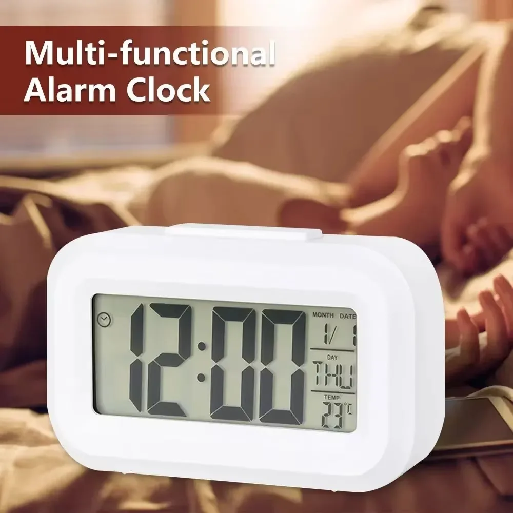 LCD Display Digital Alarm Clock Temperature Display Calendar Smart Digital Alarm Clock Led Light Battery Operated