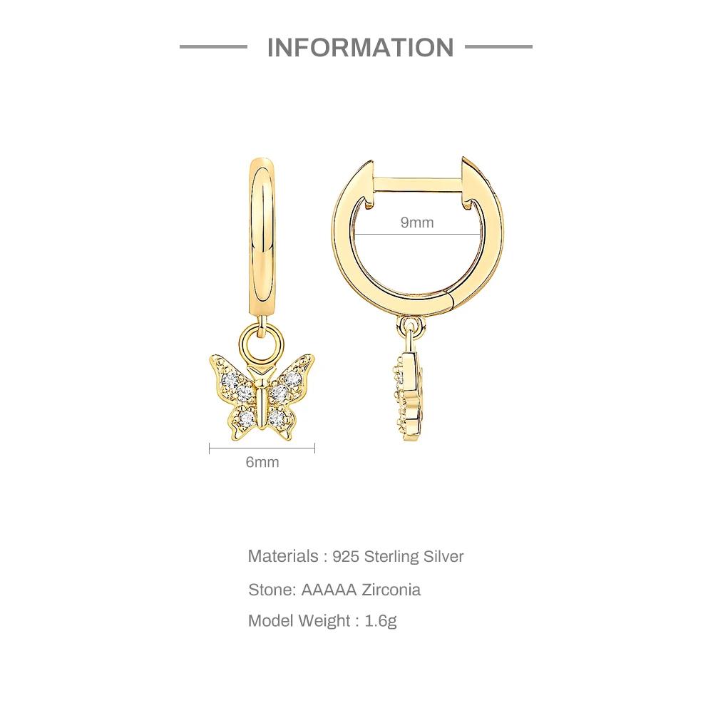925 Sterling Silver Drop Earrings Bling Zircon Butterfly Lock Eight Pointed Star Hanging Earring For Woman Daily Jewelry