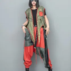 2024 Summer New Cool Distressed Denim Patchwork Irregular Vest + Hanging Crotch Pants Two-piece Set Women LX076