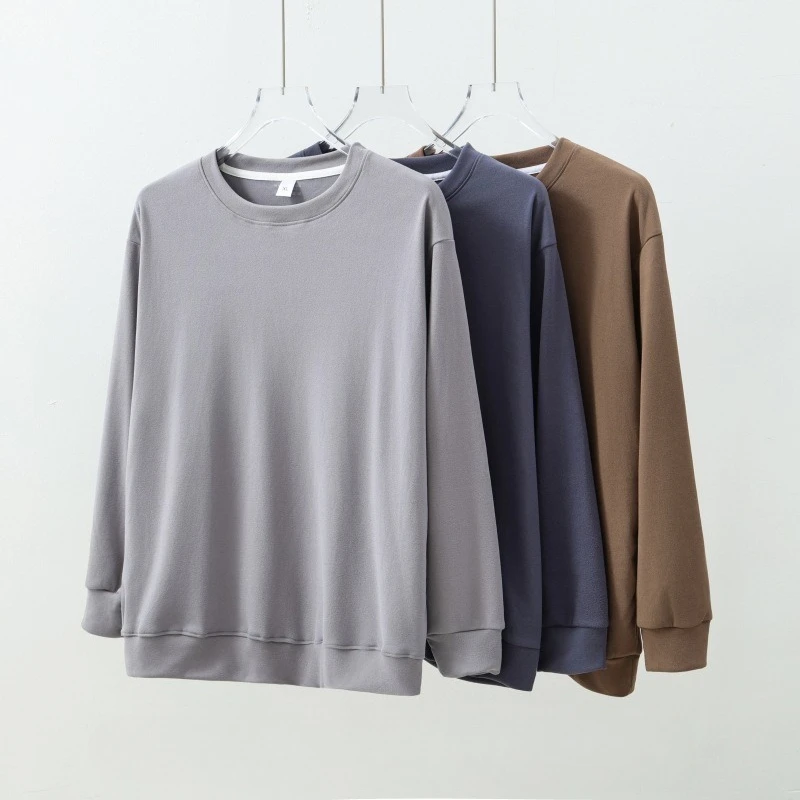 Men's Thermal Underwear Tops Autumn Winter Comfortable Round Neck Base Layer Shirt Homewear Warm Threaded Cuff Sweatshirt
