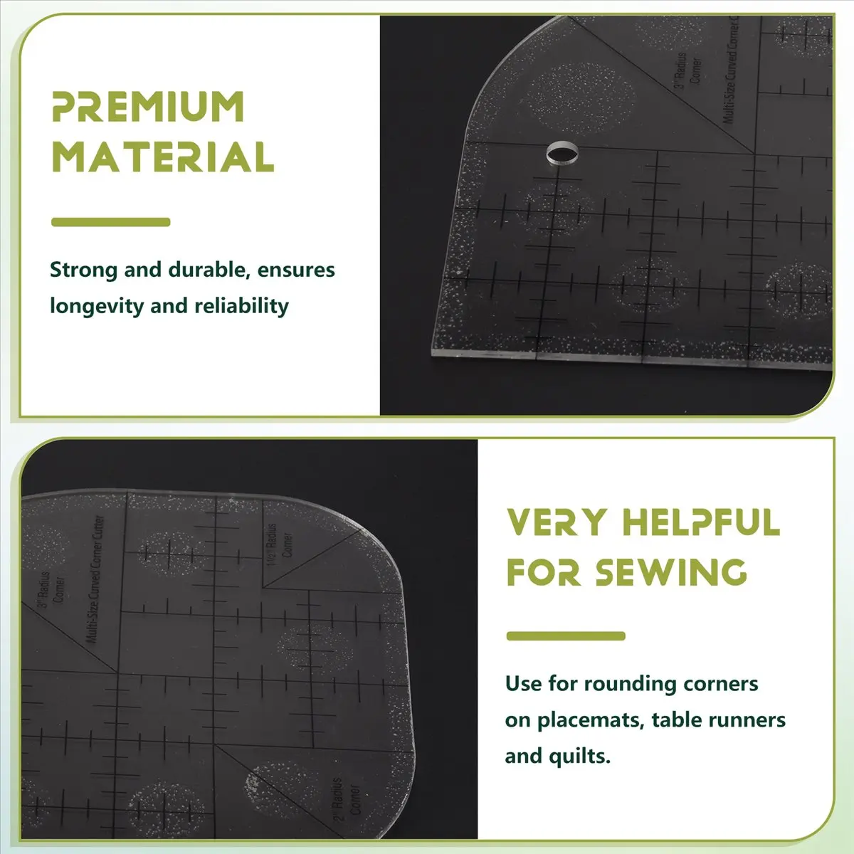 DT38  Curved Corner Cutter Quilt Ruler,Acrylic Sewing Curved Corner Cutter Ruler, Sewing Template Patchwork Tool,2PCS
