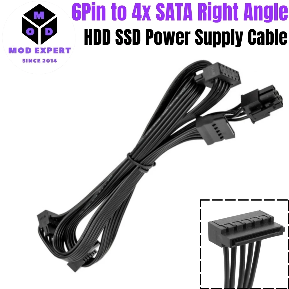 

6Pin to 4x SATA Angled, HDD SSD SATA Power Cable for Corsair AX1600i, AX1500i, AX1200i, AX860i, AX760i AX-i Series Modular Power