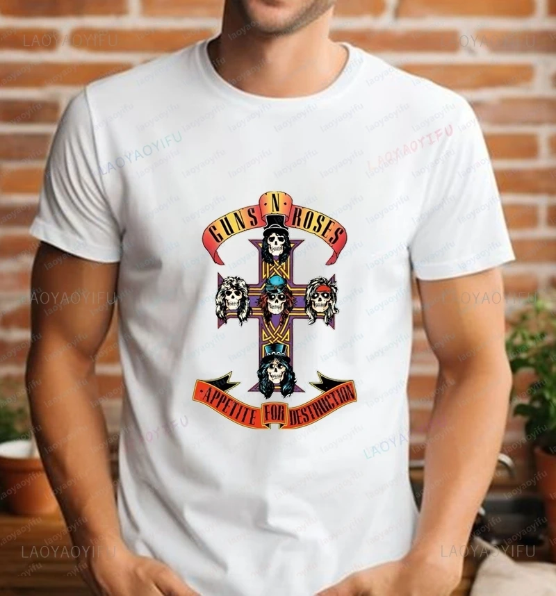 Guns N Roses Rock Band Fashion Retro Loose Short-sleeved T-shirts Summer Trend Harajuku Neutral Shirts Oversized T-shirts