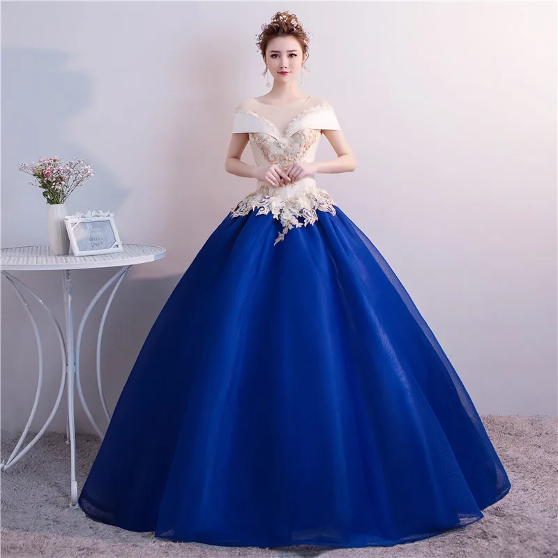 Royal Blue Graduation Celebration Dress Elegant O Neck Off The Shoulder Lace Beading Party Prom Luxury 15 Quinceanera Dress