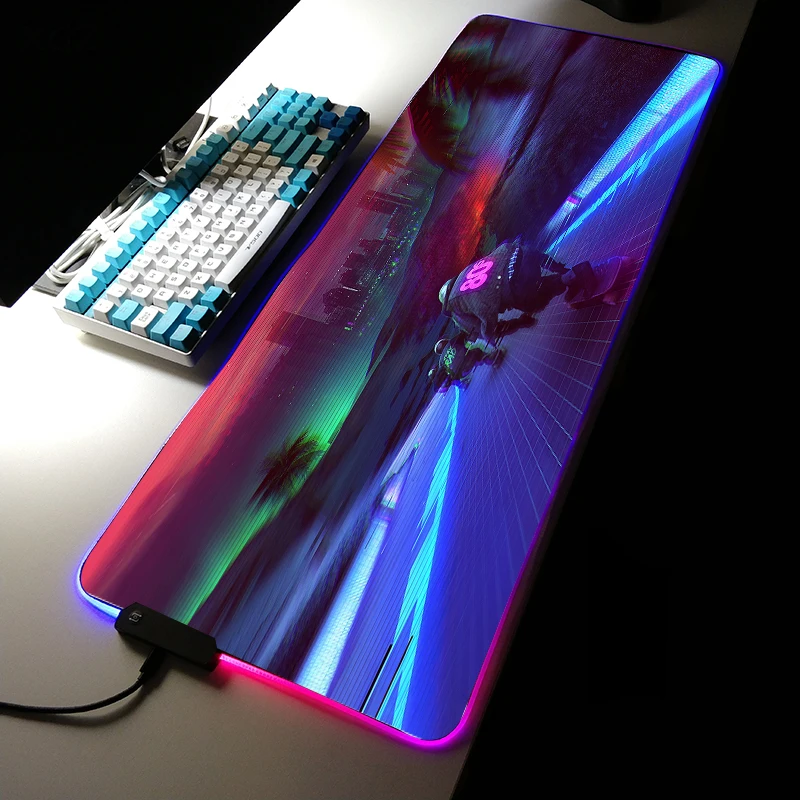 

Retrowave Mouse Pad Rgb Car Night Scenery Palm Tree Pc Gaming Desk Mat Carpet Gamer Computer Extended Pad Gamer Rug Keyboard Mat