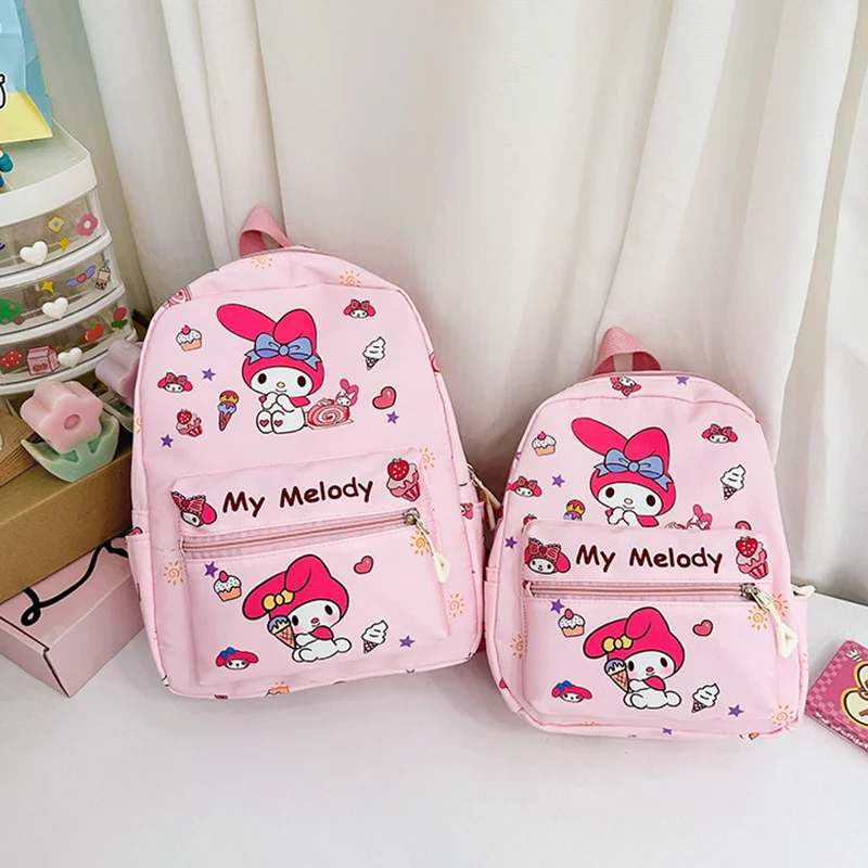 Mochila de dibujos animados Sanrio Kuromi Hello Kitty My Melody Cinnamoroll, pompón bonito, Pochacco Purin, bolso escolar para adultos y niños