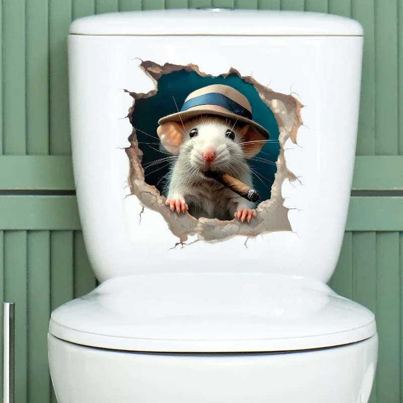 Lustige 3D-Aufkleber, Mausloch, Kawaii, Toilettenaufkleber, wasserdicht, für Badezimmer, Toilettendeckel, Vinyl-Aufkleber, selbstklebende Heimdekoration