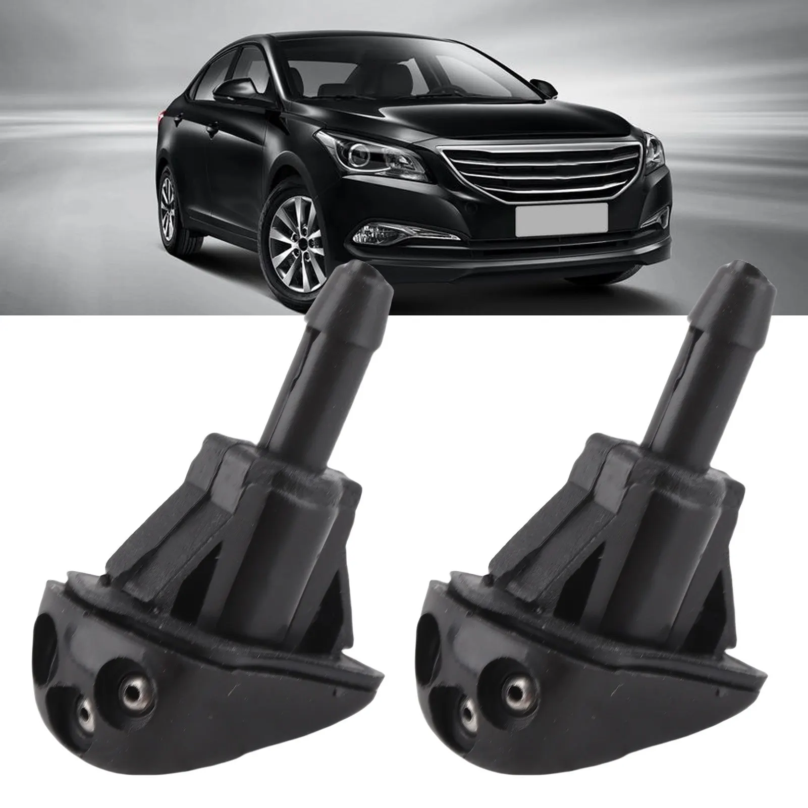 2pcs Front Windshield Nozzle Black ABS High Strength Windscreen Washer Jet