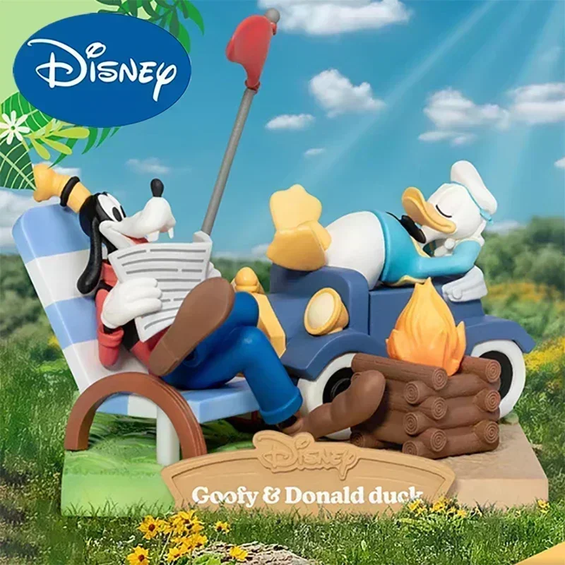 2024 Hot Disney New Mickey Minnie Camping Series Figure Cartoon Mouse Goofy Chip 'n' Dale Pluto Figurine Doll Model Toy Gift