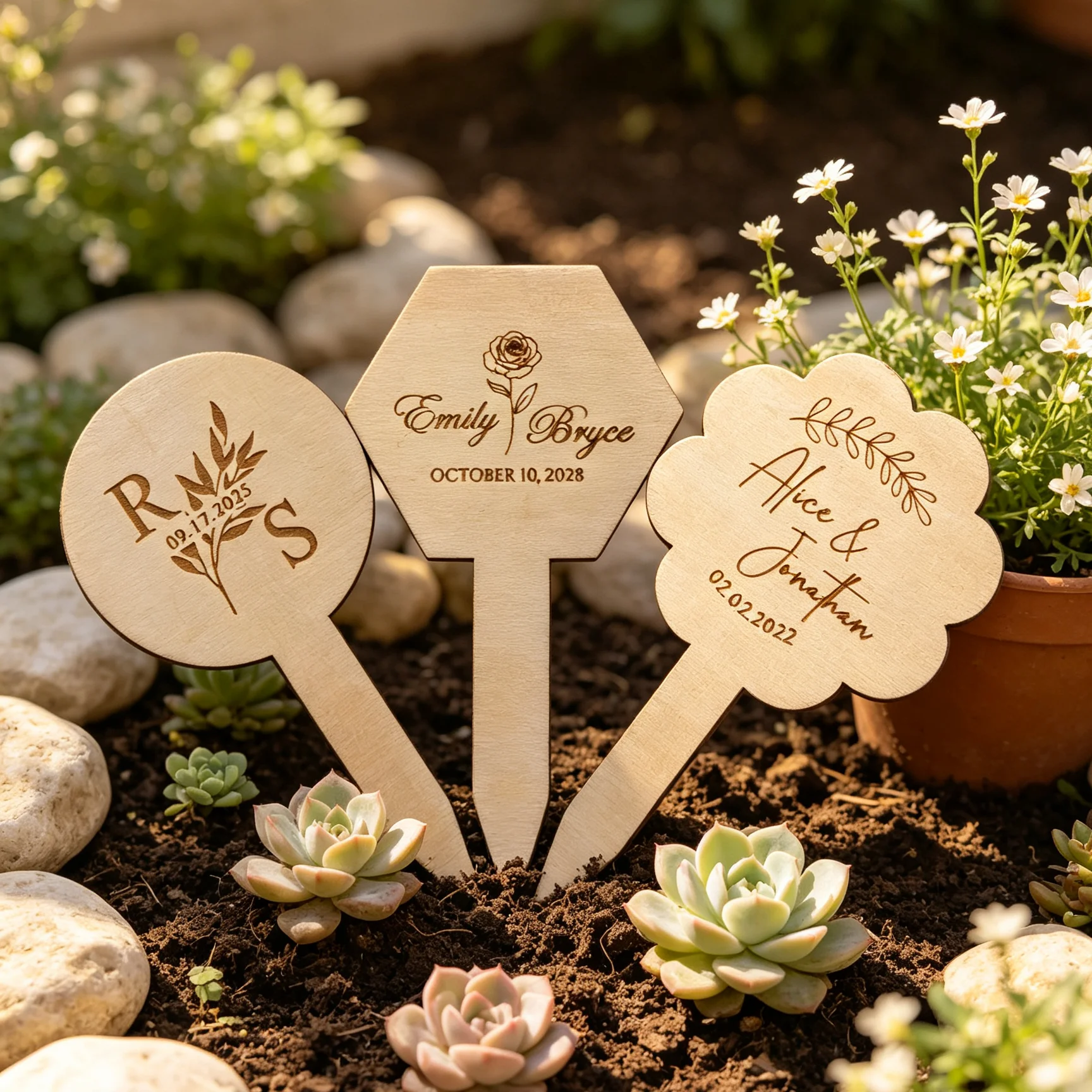 Personalized Wooden Plant Tags for Wedding Favors, Custom Plant Markers, Rustic Wedding Place Cards, Plant Vegetable stakes