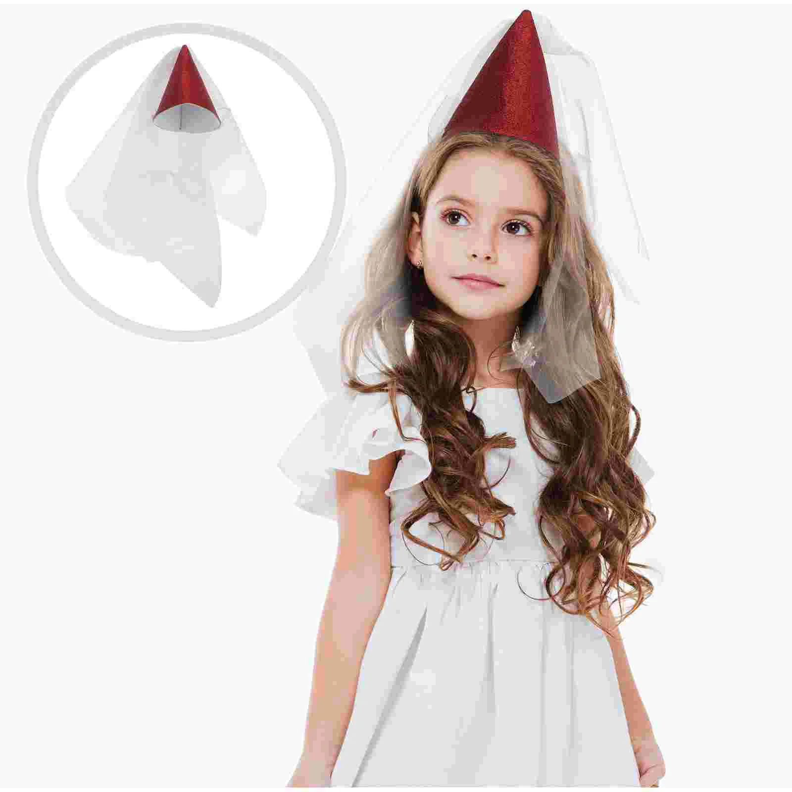 Birthday Hat Baby's Girl Cone with Tulle Girl's Decorative Cloth for Comfortable Party