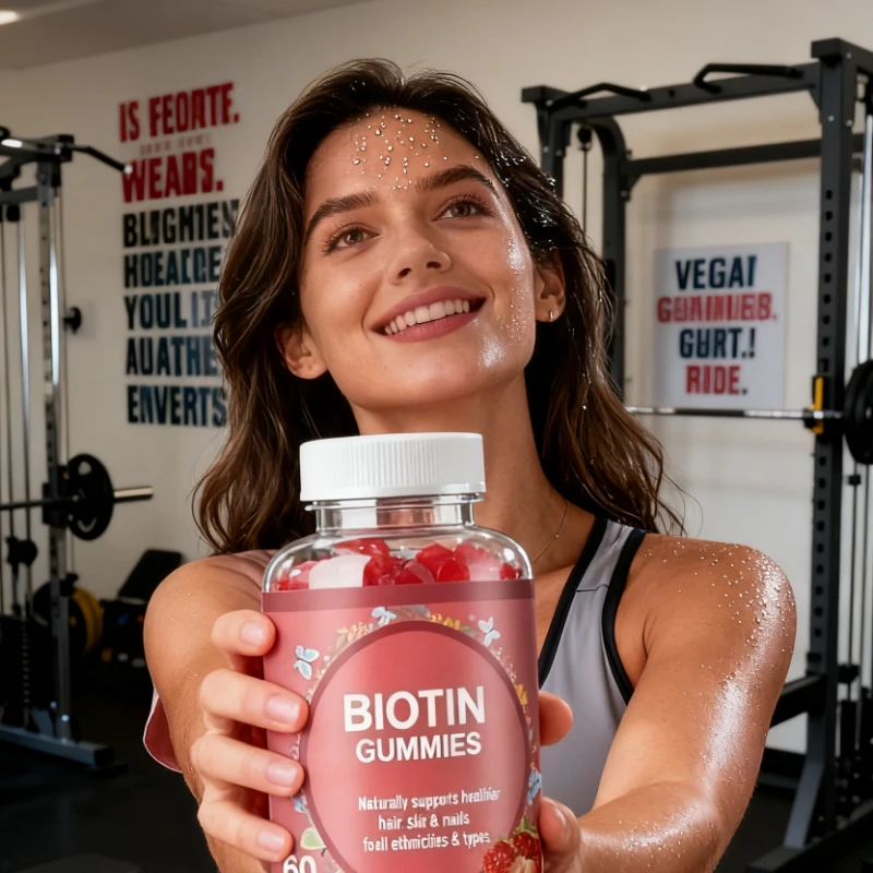 Biotin Gummies Supports Healthier Hair Skin Nails for All Ethnicities Types Strawberry Flavor Daily Health Supplements 60 Count