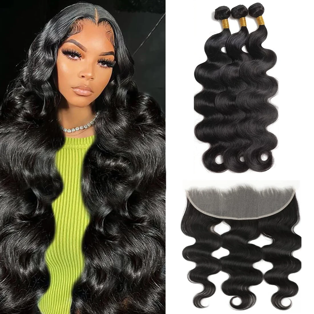 Human Hair Body Wave Bundles with Closure 100% Unprocessed Brazilian Virgin Hair 3 Bundles with 13x4 HD Lace Closure for Women