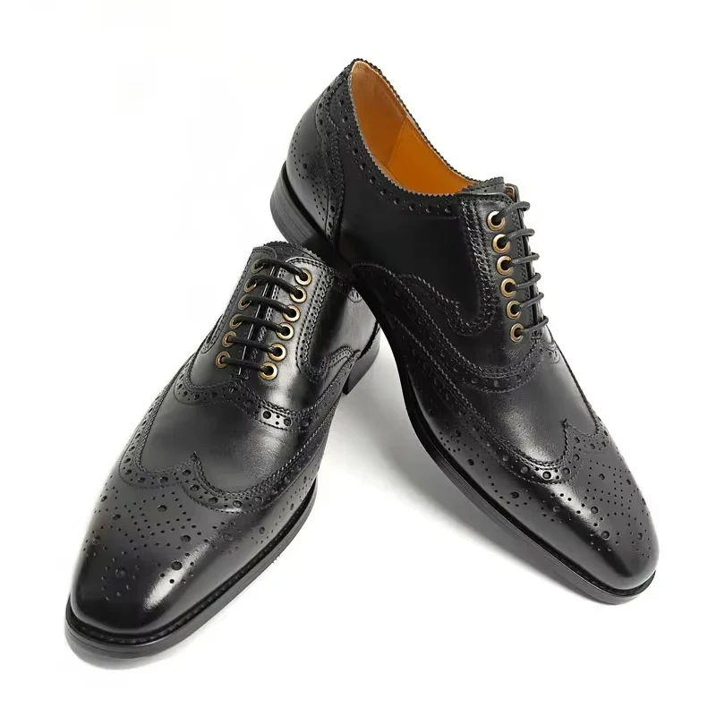 New Trendy Genuine Leather Men Shoe Classic Brogue Retro Style Business Wedding Formal Dress Shoe Handcrafted Zapatos De Vestir