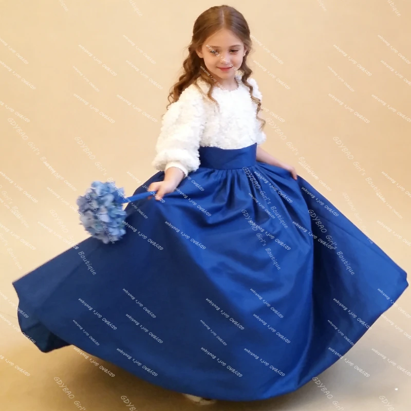 

New Flower Girl Dresses for Wedding & Party Kids One Shoulder Princess Pageant Dress With Bow/Ribbon Satin Birthday Party Gown