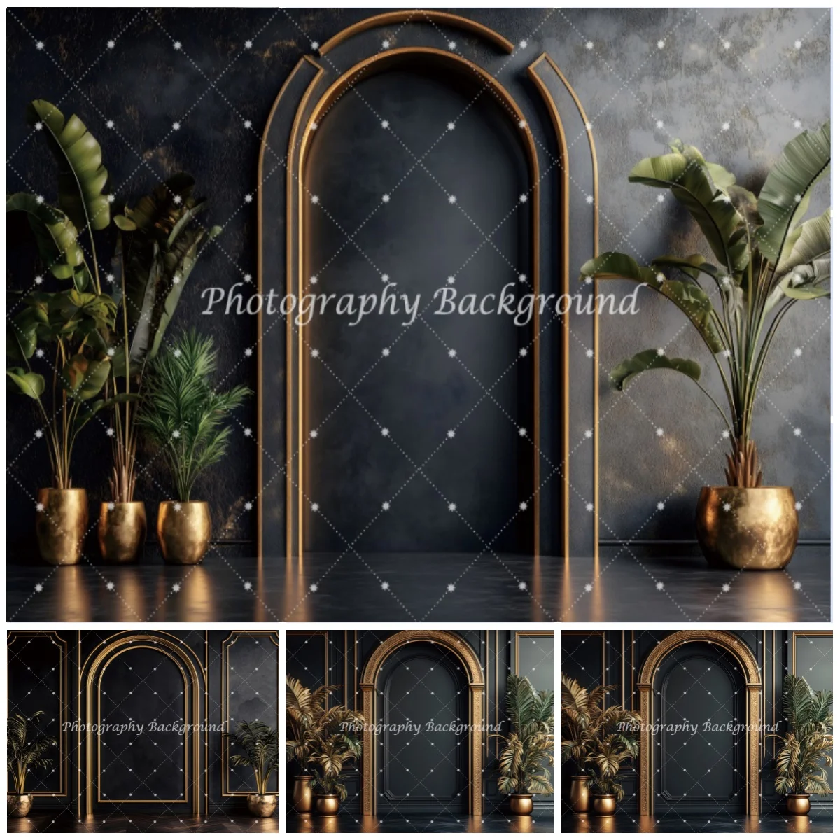 

Classic Gold Door Backgrounds For Photographs Black Wedding Party Decorations Adult Dresses Portrait Decor Photography Backdrop
