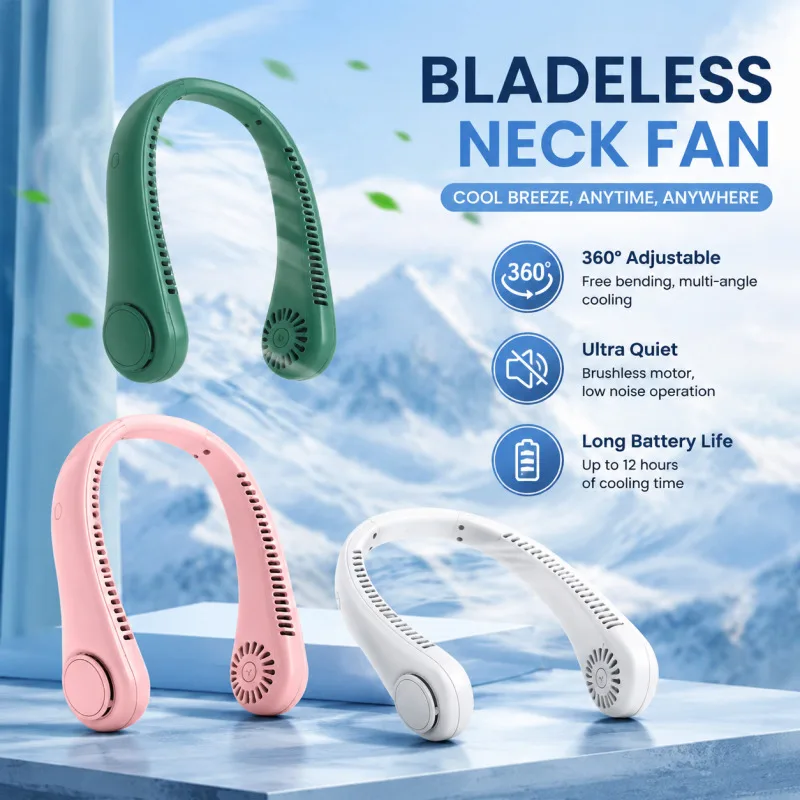 2026 New Bladeless Neck Fan USB Rechargeable 360° Adjustable Portable Hands-Free Quiet Turbo Personal Mini Fan Travel Sports Kit