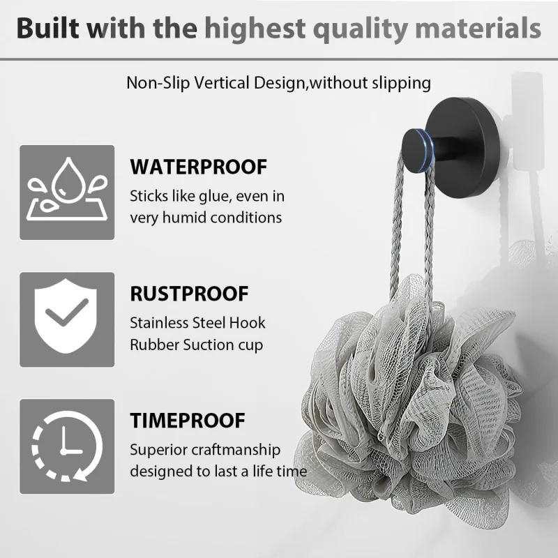 خطافات شفط للاستحمام، كوب فضي مطور بدون مثقاب، حمامات منشفة قابلة للإزالة مقاومة للماء