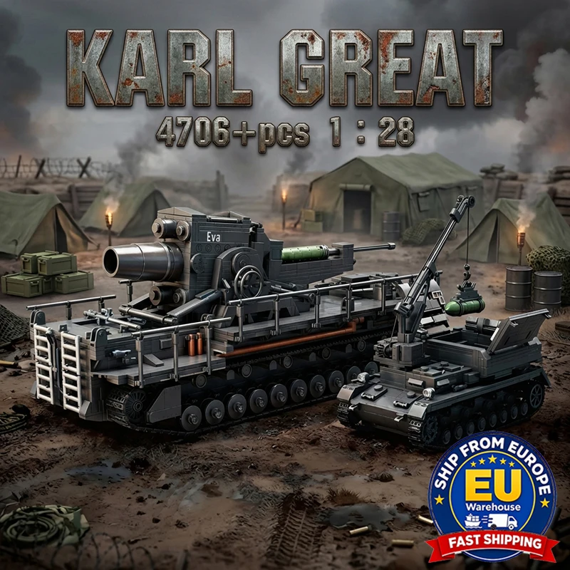 4706 Teile 1:28 Karl Mortar Schwerer Panzer MOC Bausteine Set Militär Armee Fahrzeugmodell Bausätze Weltkrieg Bausteine DIY Spielzeug Geschenke für Erwachsene