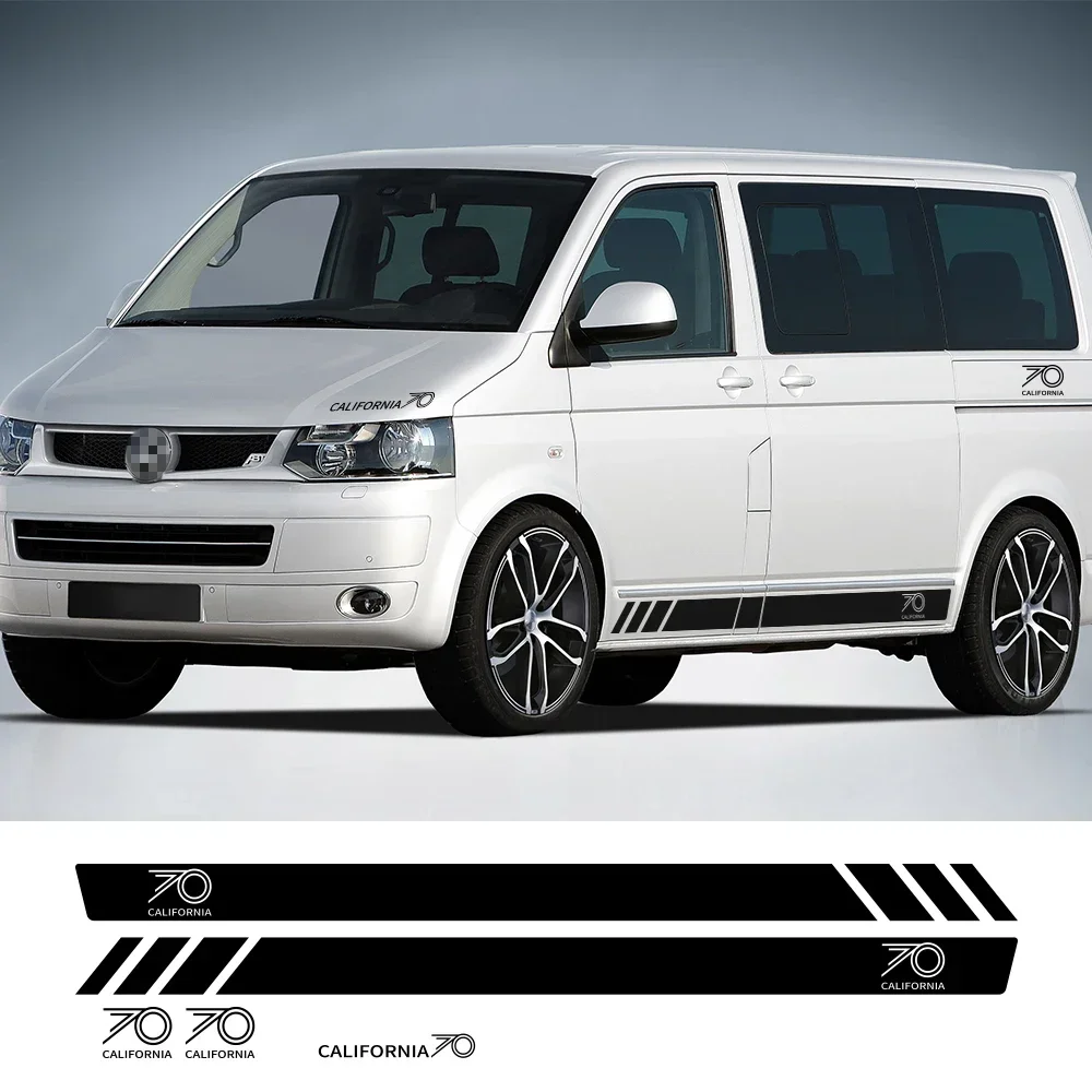 2PCS Car Door Side Stripe Stickers California Edition 70 Years Graphic Vinyl Decals Accessories For Volkswagen VW Multivan T5 T6