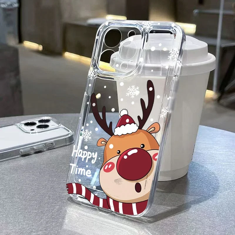 

With Christmas Elk Print Transparent Case For Samsung Galaxy S25 S24 Ultra S23 FE S22 S21 Plus A16 A35 A55 A34 A54 A33 A53 Cover