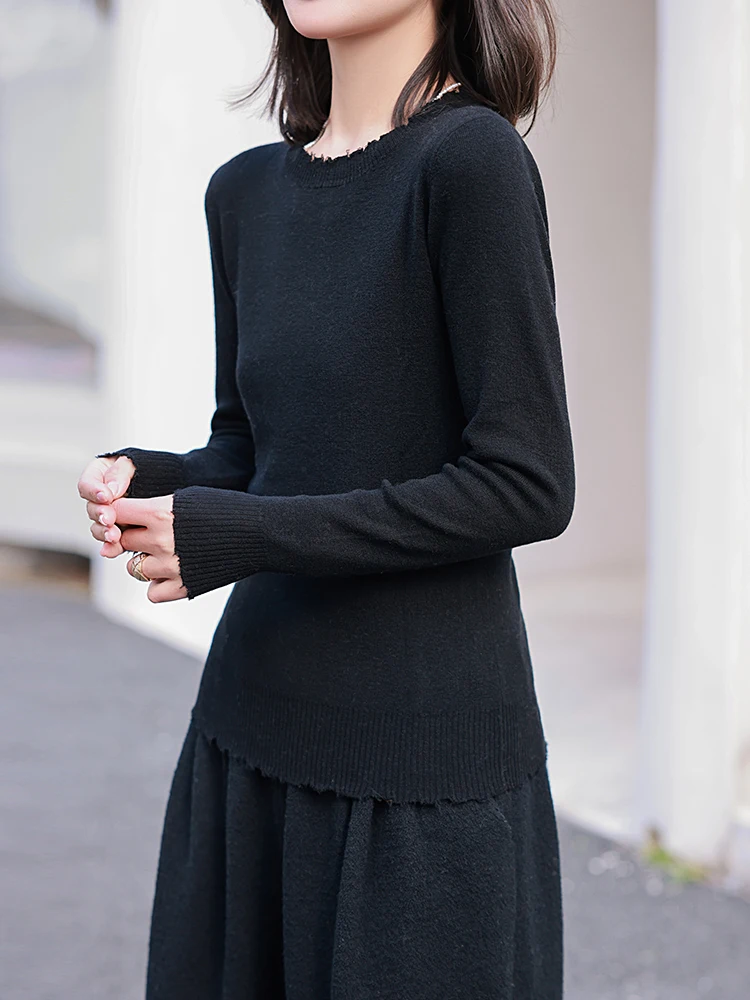 

Женская вязаная шерстяная кофта Mallin Original Design с круглым вырезом, облегающая, с бахромой, для зимы и повседневной носки