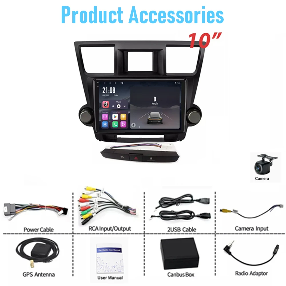 10 ''لتويوتا كلوغر 2007-2013 راديو السيارة ستيريو لاسلكي أبل Carplay أندرويد 15 السيارات لتحديد المواقع كاميرا جوجل خريطة رئيس وحدة واي فاي #4