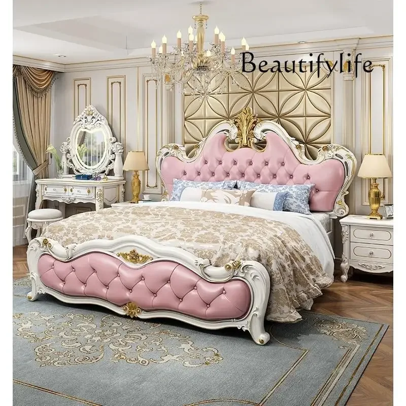 Y W European Princess Double Bed Girls White Solid Wood Bed Luxury Villa Cama Matrimonial Queen Size Bedroom Set Furniture