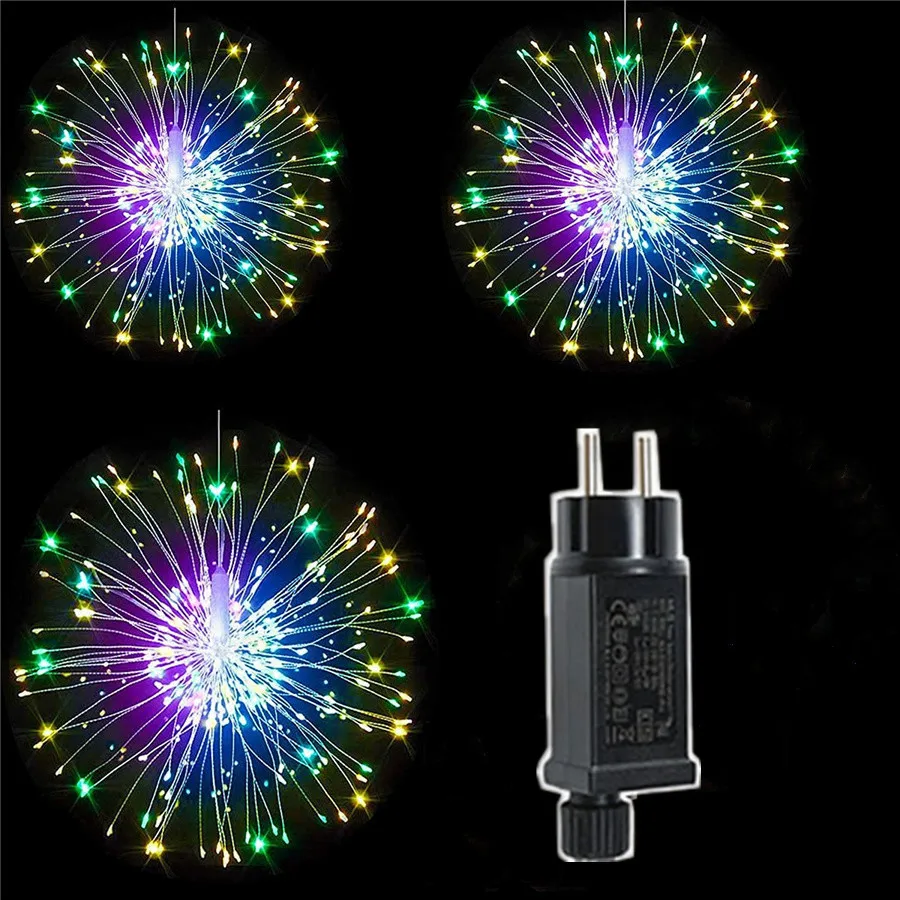 Christmas Firework Hanging Lights, Starburst Garland, Fairy String Lights, Exterior, Casa, Jardim, Quintal Decor, 1200LEDs, 10 em 1