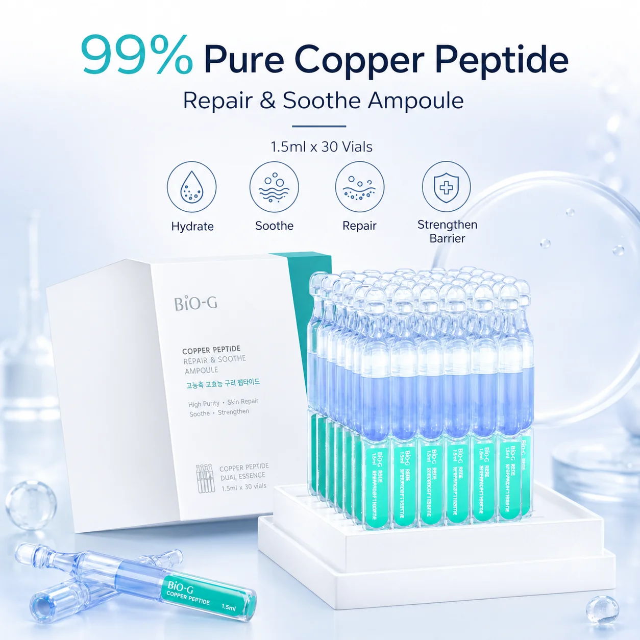Essence Serum Toner - Blaue Kupferpeptid-Reparatur-Essenz-Ampullen, Gesichtsserum zur Rötungslinderung, Feuchtigkeitsspendende